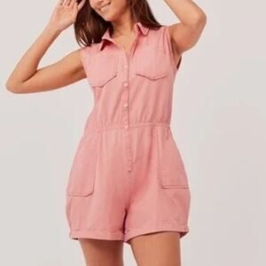 Pact Women’s Large Romper Organic Cotton Collared Sleeveless Shorts